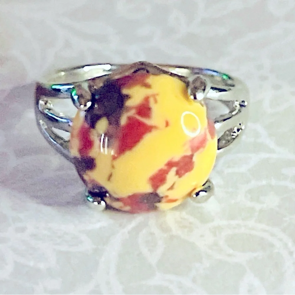 New Handmade Natural Mookaite Yellow Stone Sterling Silver Dragon Claw Ring